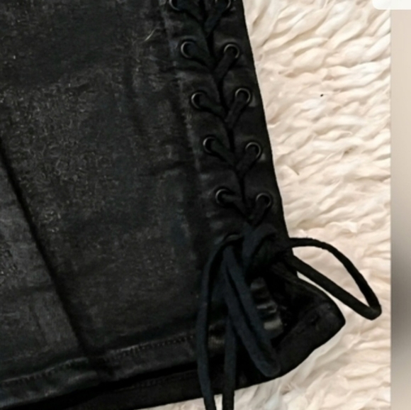 Hudson Stevie Skinny Mid Rise Lace Up Legs Waxed Black Jeans 29 - Picture 13 of 13